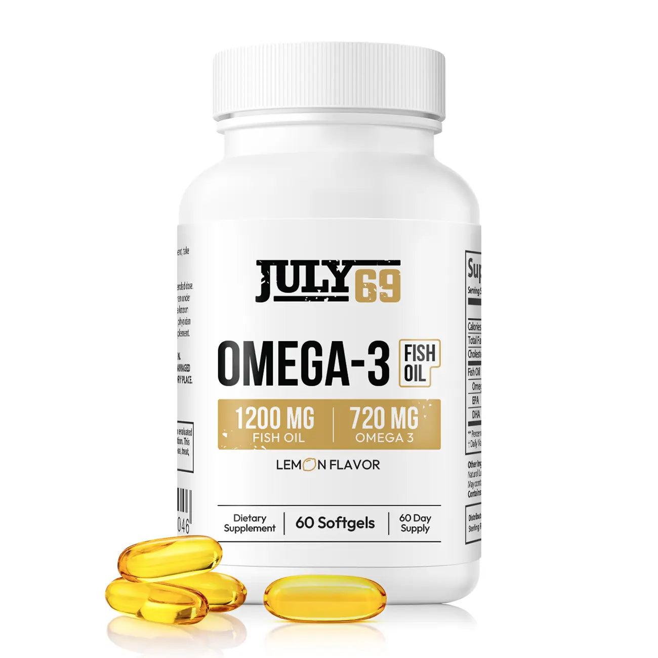 Omega 3 Fish Oil - 1200 MG Fish Oil, 720 MG Omega 3, Lemon Flavor, 60 Softgels