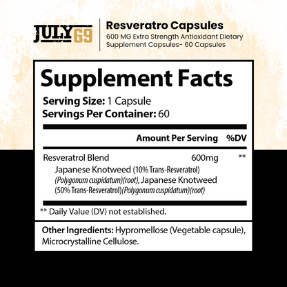 JULY69-RESVERATROL 600 MG PER SERVING