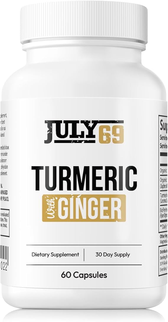 Turmeric with Ginger Capsules - Natural Dietary Supplement, 60 Vegan Capsules