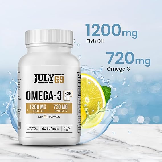 Omega 3 Fish Oil - 1200 MG Fish Oil, 720 MG Omega 3, Lemon Flavor, 60 Softgels