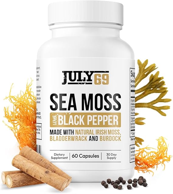 Sea Moss with Black Pepper - Natural Irish Moss, Bladderwrack, and Burdock Supplement