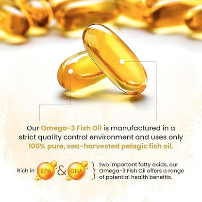 Omega 3 Fish Oil - 1200 MG Fish Oil, 720 MG Omega 3, Lemon Flavor, 60 Softgels