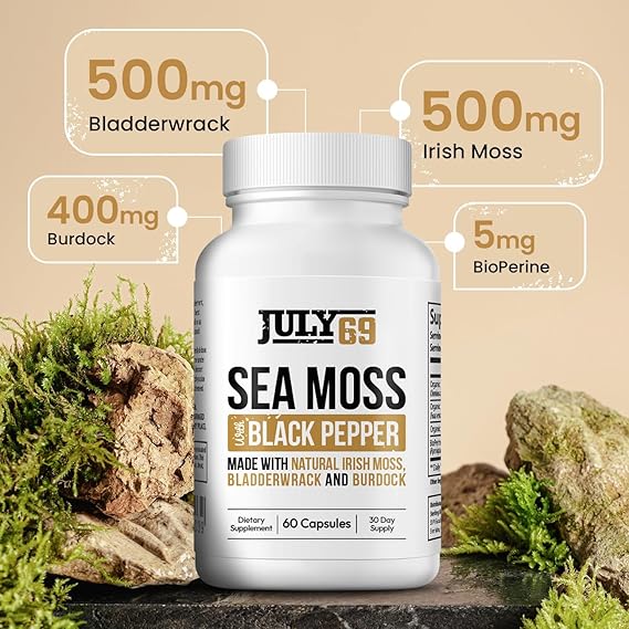 Sea Moss with Black Pepper - Natural Irish Moss, Bladderwrack, and Burdock Supplement