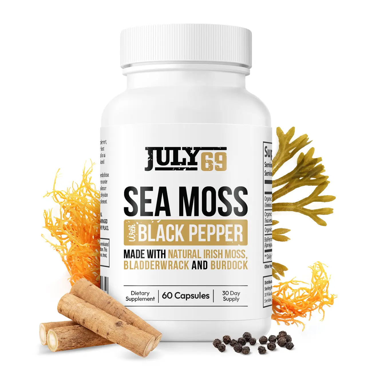 Sea Moss with Black Pepper - Natural Irish Moss, Bladderwrack, and Burdock Supplement