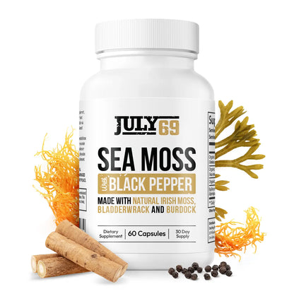 Sea Moss with Black Pepper - Natural Irish Moss, Bladderwrack, and Burdock Supplement